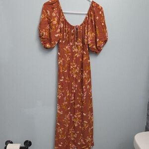 Billabong Brown Orange Puff Sleeve Sundress